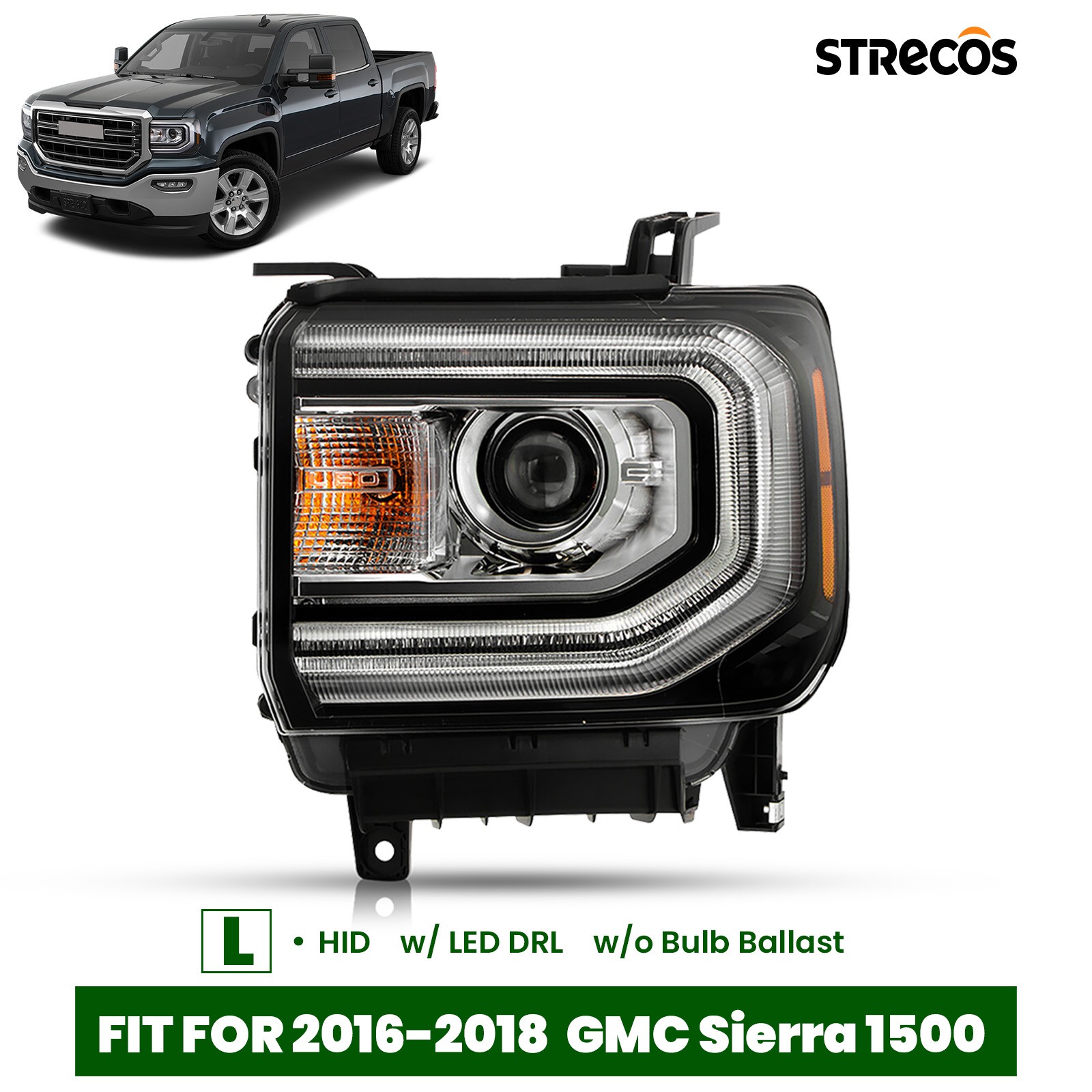 For 2016-2018 GMC Sierra 1500 2019 Limited Xenon Headlight w/LED DRL Driver Left