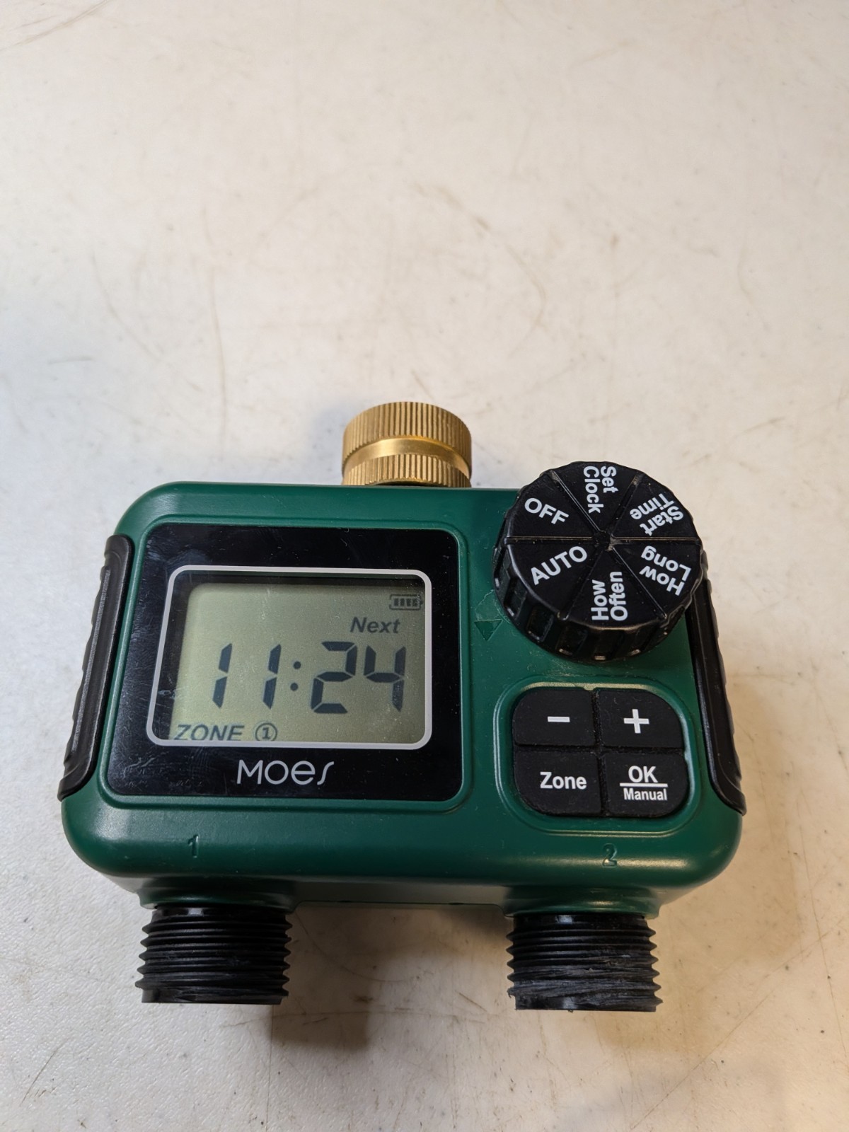 2-Zone Water Timer Brass Inlet/Outlet, Programmable Outdoor Timer