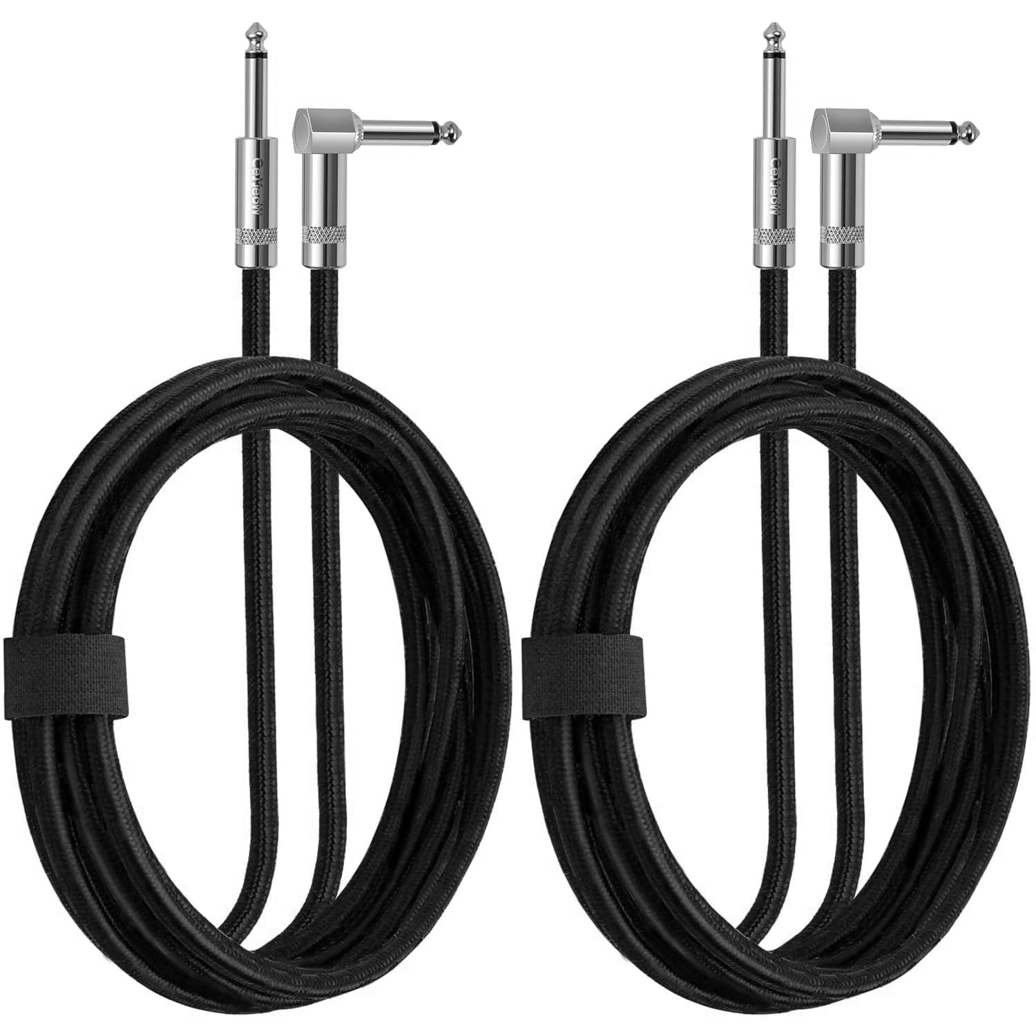 2Pack Guitar Cable 6ft 1/4 Inch Cord Straight to Right 6ft, Black