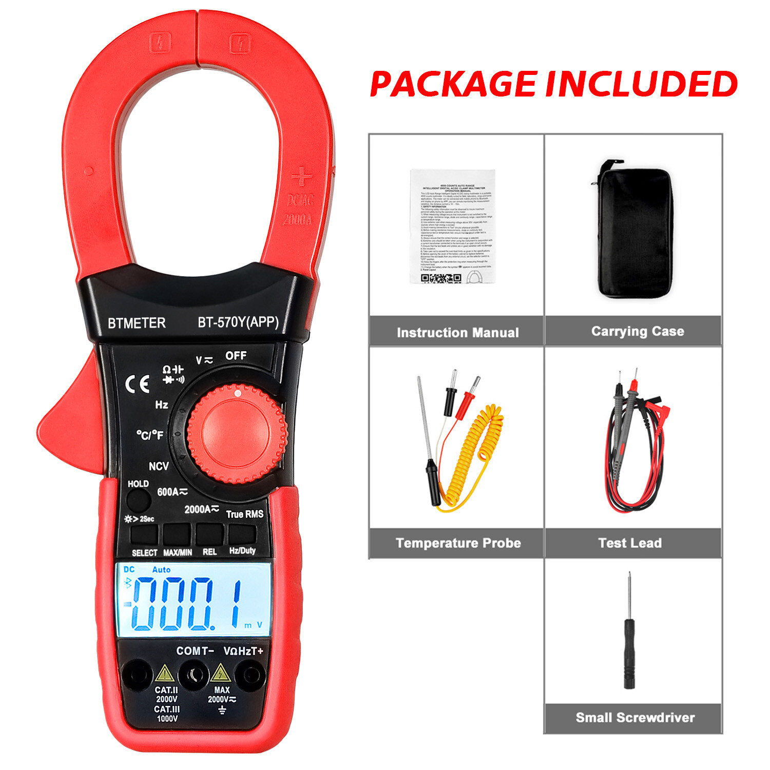 Clamp Meter Multimeter True RMS 2000A 2000V 60MΩ 6000C NCV Bluetooth APP