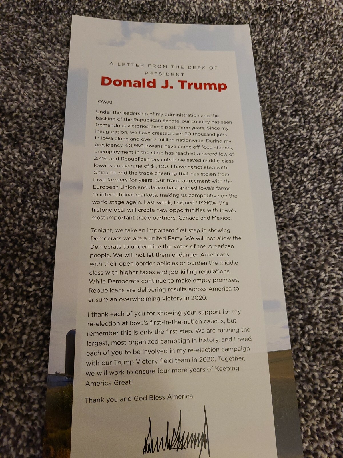 Donald J Trump Official Campaign Flyer IOWA 2020