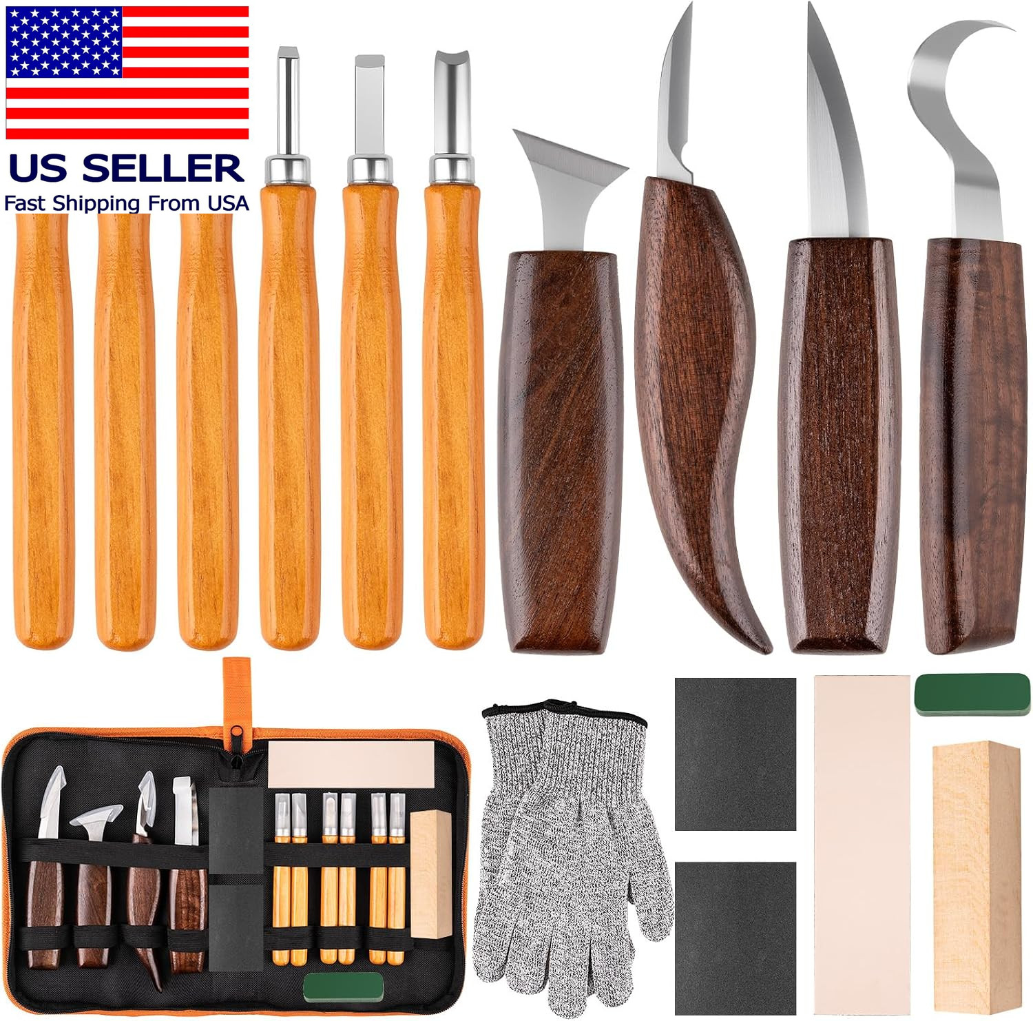 26 in 1 Wood Carving Tools Kit for Beginners, Complete Woodworking Tools Set Inc