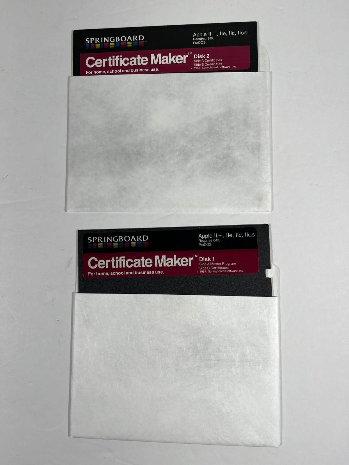 Springboard Certificate Maker/Certificate Library Software for Apple II 5.25"