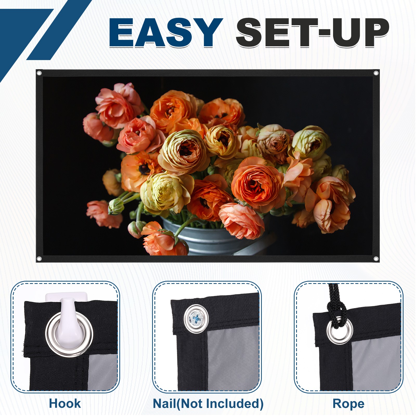 72in Portable Projector Screen, 4K HD 16:9, Hook Style Ambient Light