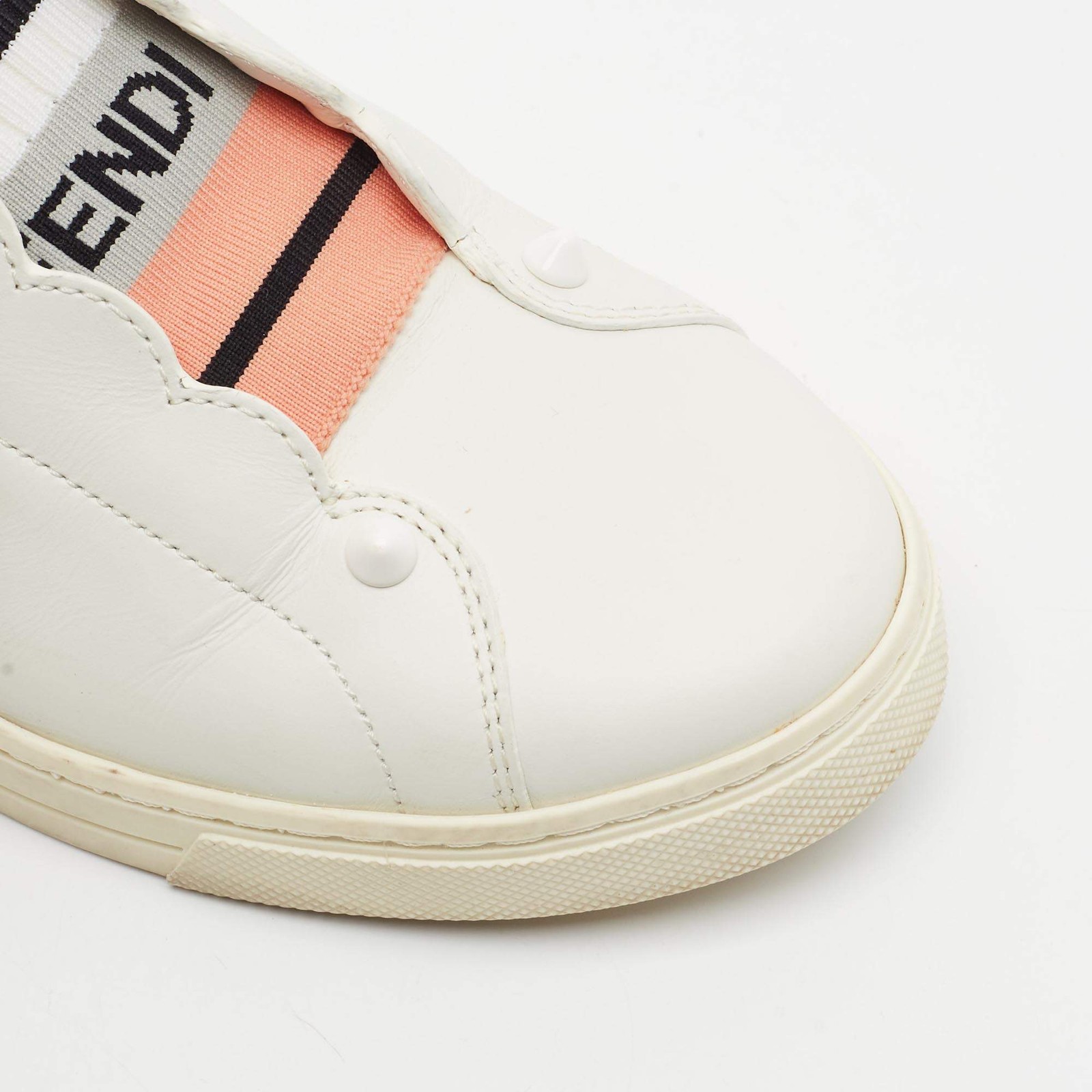 Fendi Rockoclick Size 37 White Leather Slip On Sneakers