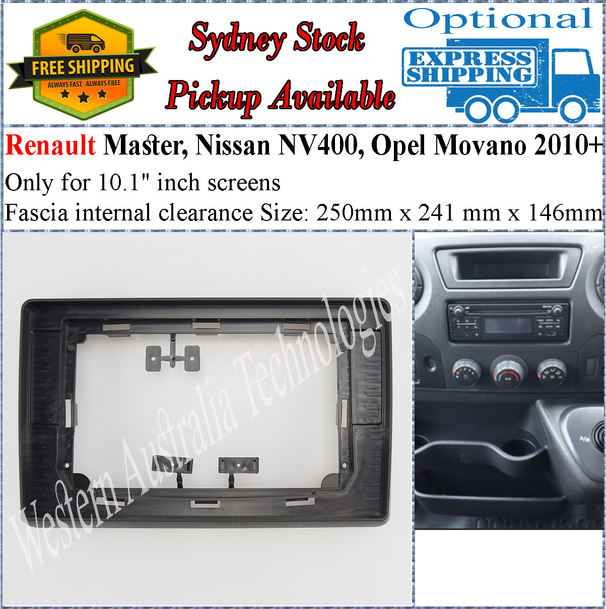 For 10 Ten Inch Screen Fascia Fits Renault Master III Nissan NV400 Opel Movano*
