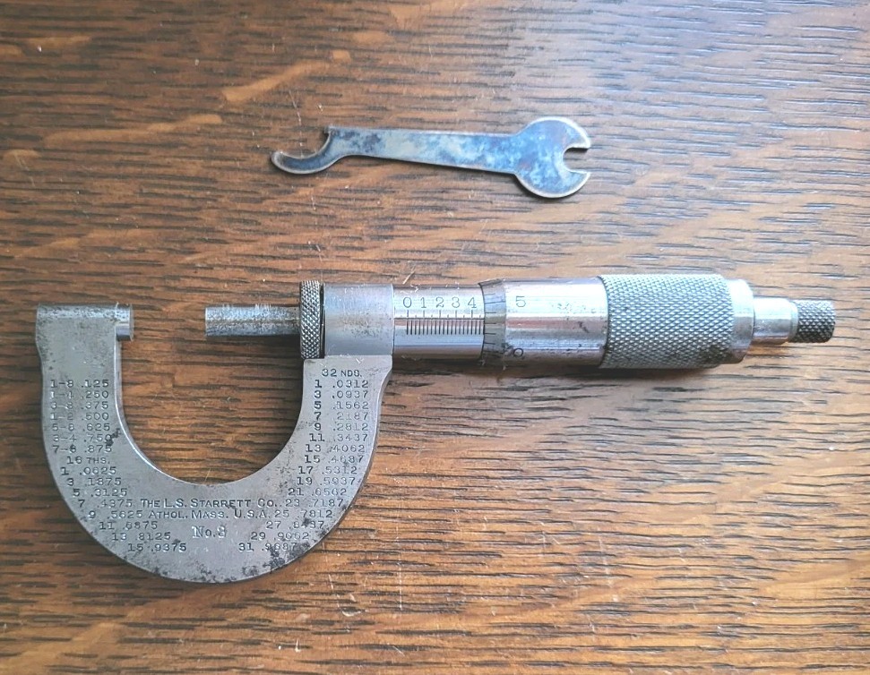 Starrett No. 3 Outside Micrometer 0-1" w/Ratchet Stop, Locking & Wrench