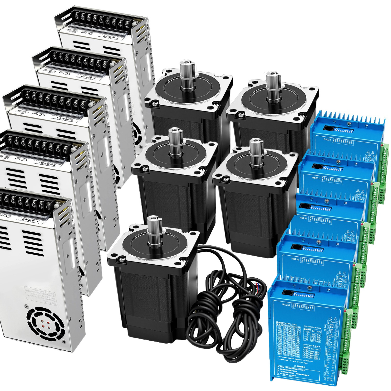 1/5-Axis NEMA34 Closed-Loop 86-Step Hybrid Stepper Motor Driver Power Supply Kit