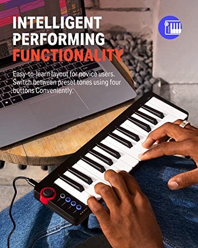 25-Key MIDI Keyboard Controller for Beginners - Velocity-Sensitive Keys & Light-