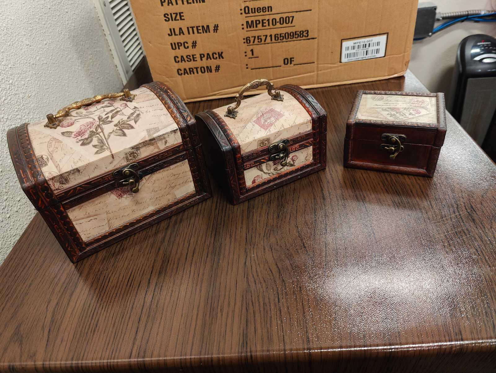 3 Decorative Wood Box Floral Letters Chest Stamps Prop Storage