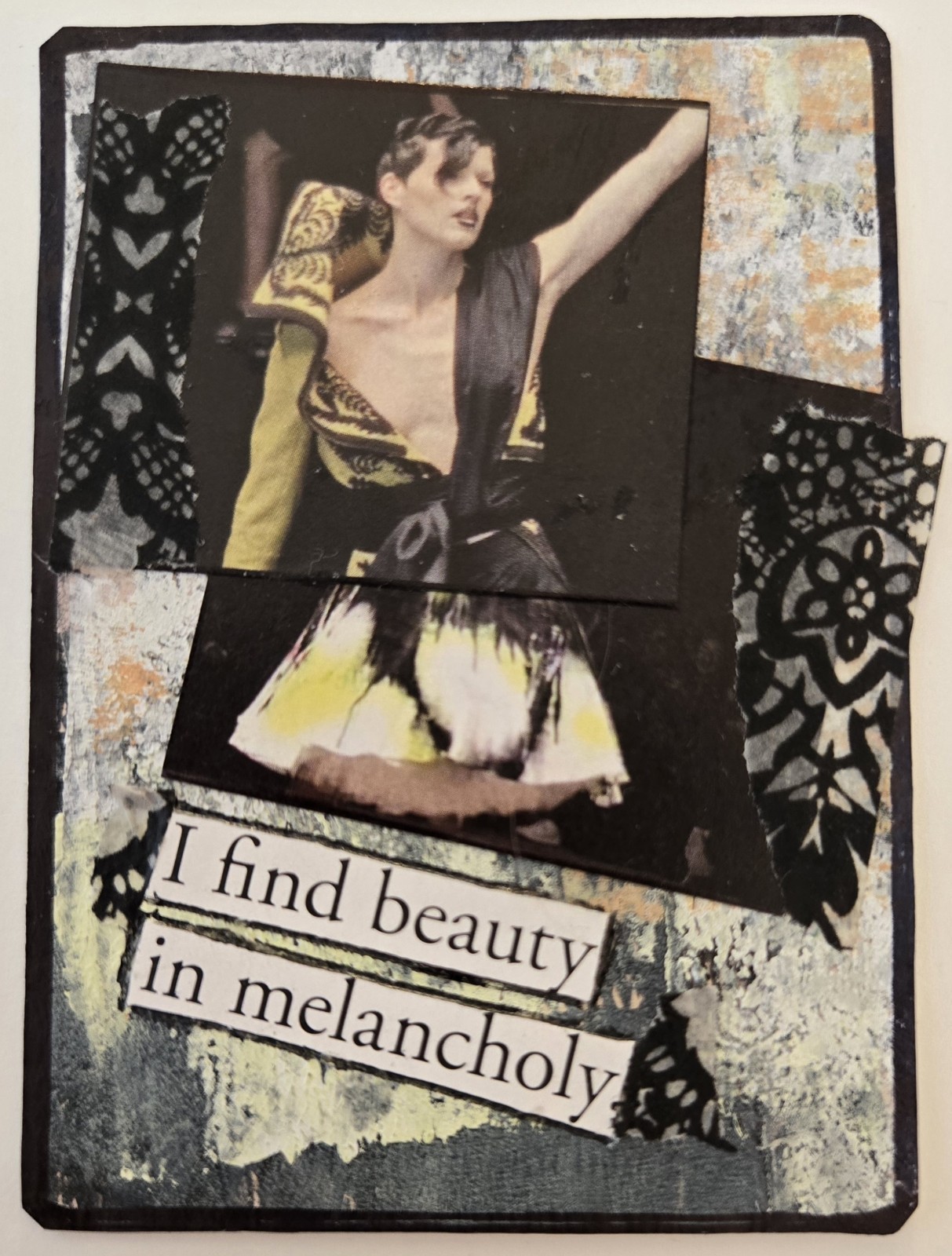 Mixed Media Collage Art Card ACEO ATC OOAK ~ ALEXANDER MCQUEEN Beauty Melancholy