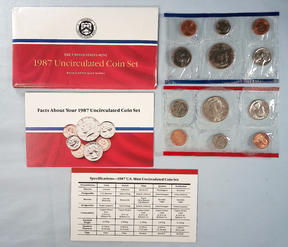 1987 P D United States Mint Uncirculated Set 10-Coins
