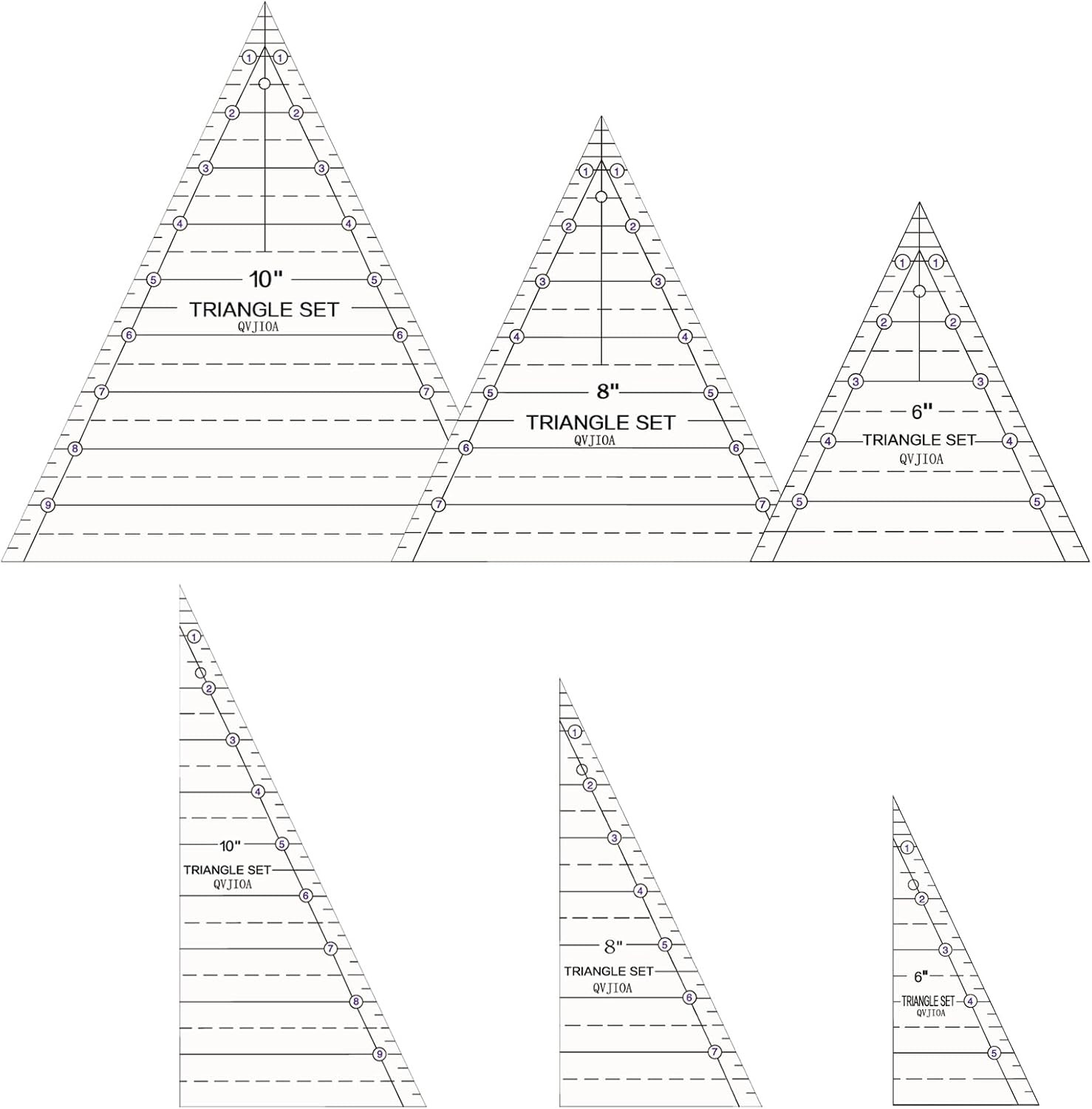 6 Set Tall Triangle Quilting Rulers for Quilting Templates 6 8 10 Inch Wedge Tri