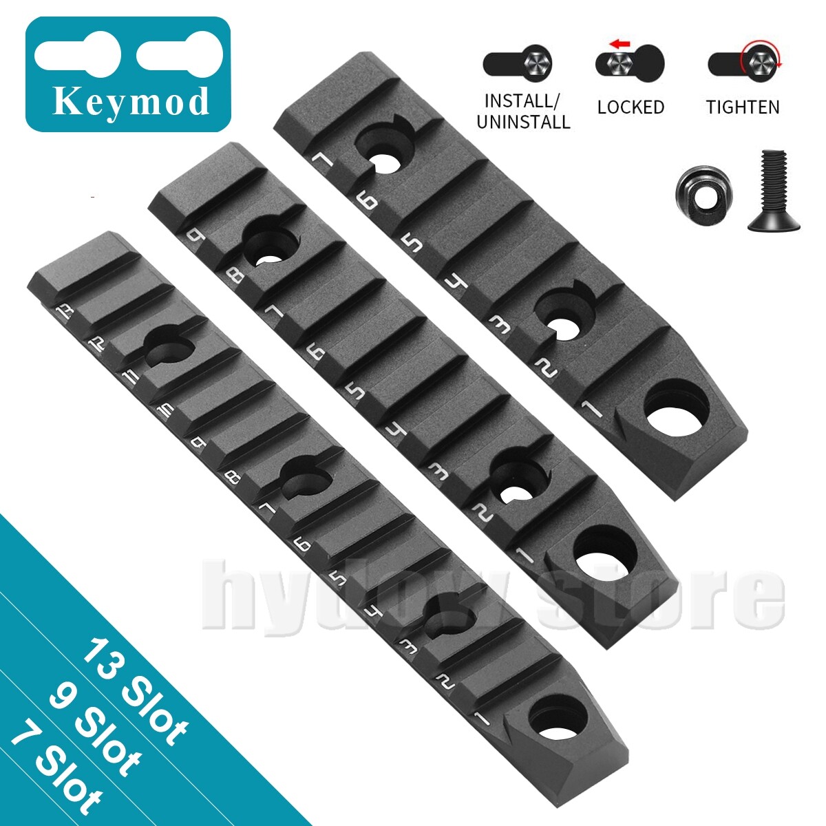 Tactical Rail Section 7 9 13 slot for M-lok Keymod Rail Adapter w/ Swivel Socket