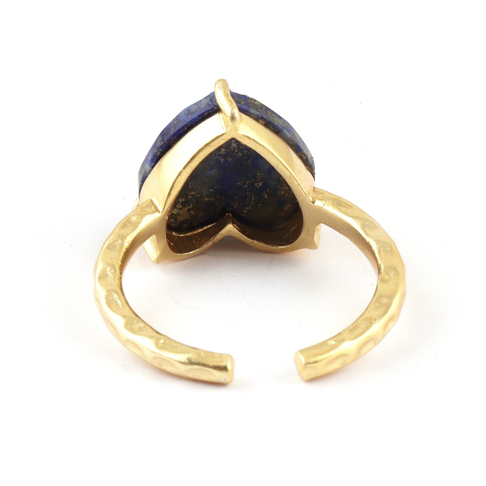 Lapis Lazuli Heart Chekar Cut Gold Plated Prong Set Adjustable Ring Gemstone