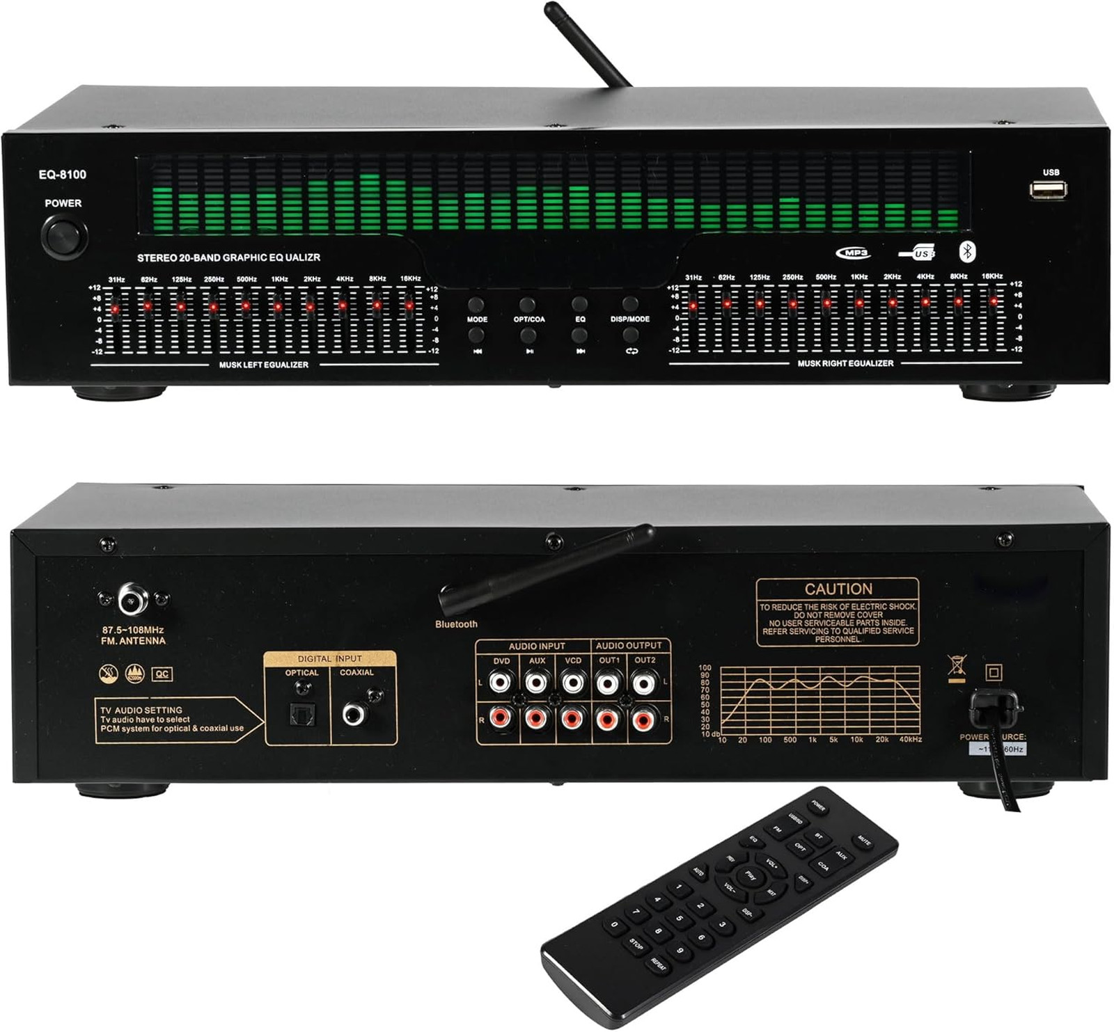 20-Band Graphic Equalizer with Spectrum Analyzer Bluetooth 5.4 Home Studio Stage