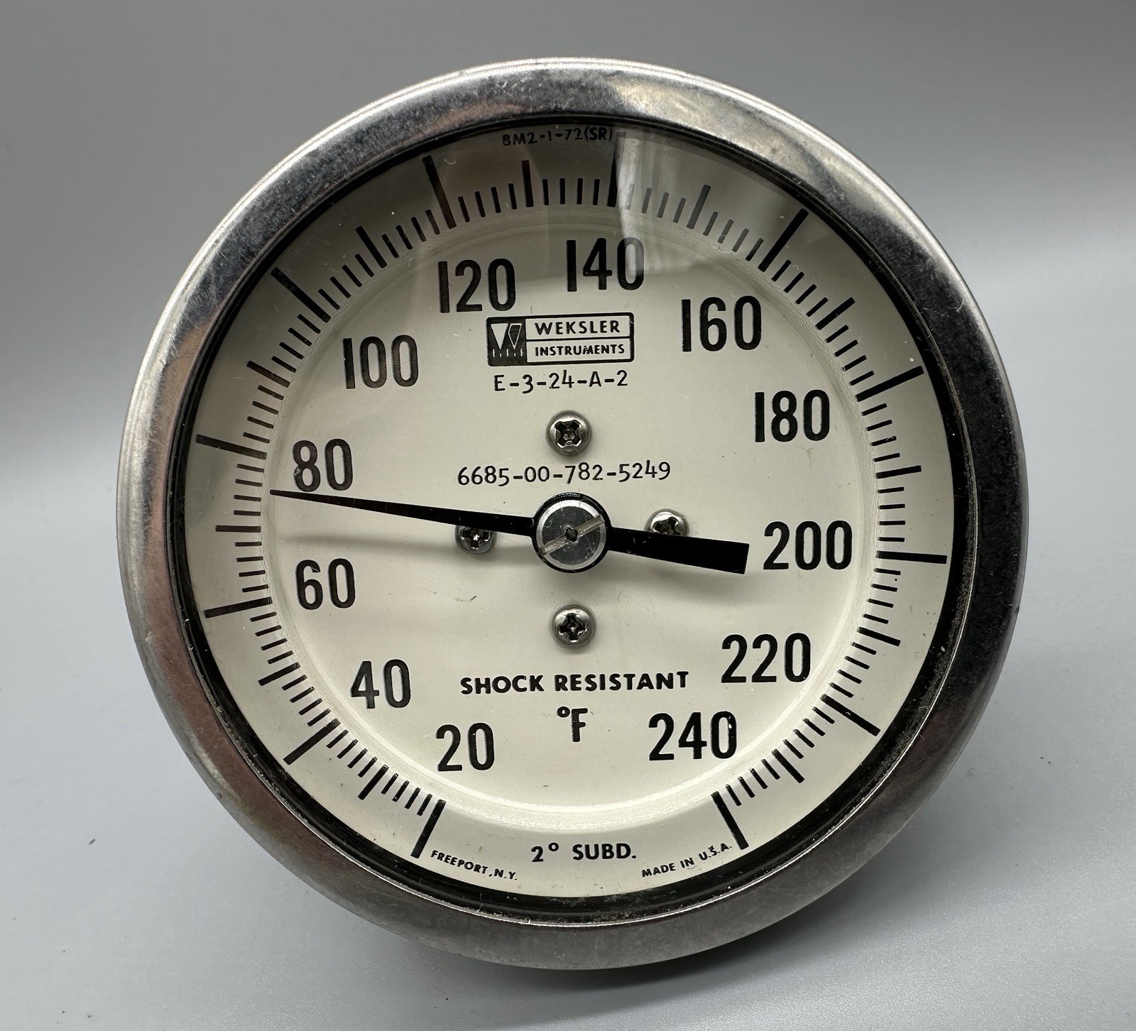 Weksler 3" Bimetallic 20-240°F Self-Indicating Thermometer NSN: 6685-00-782-5236