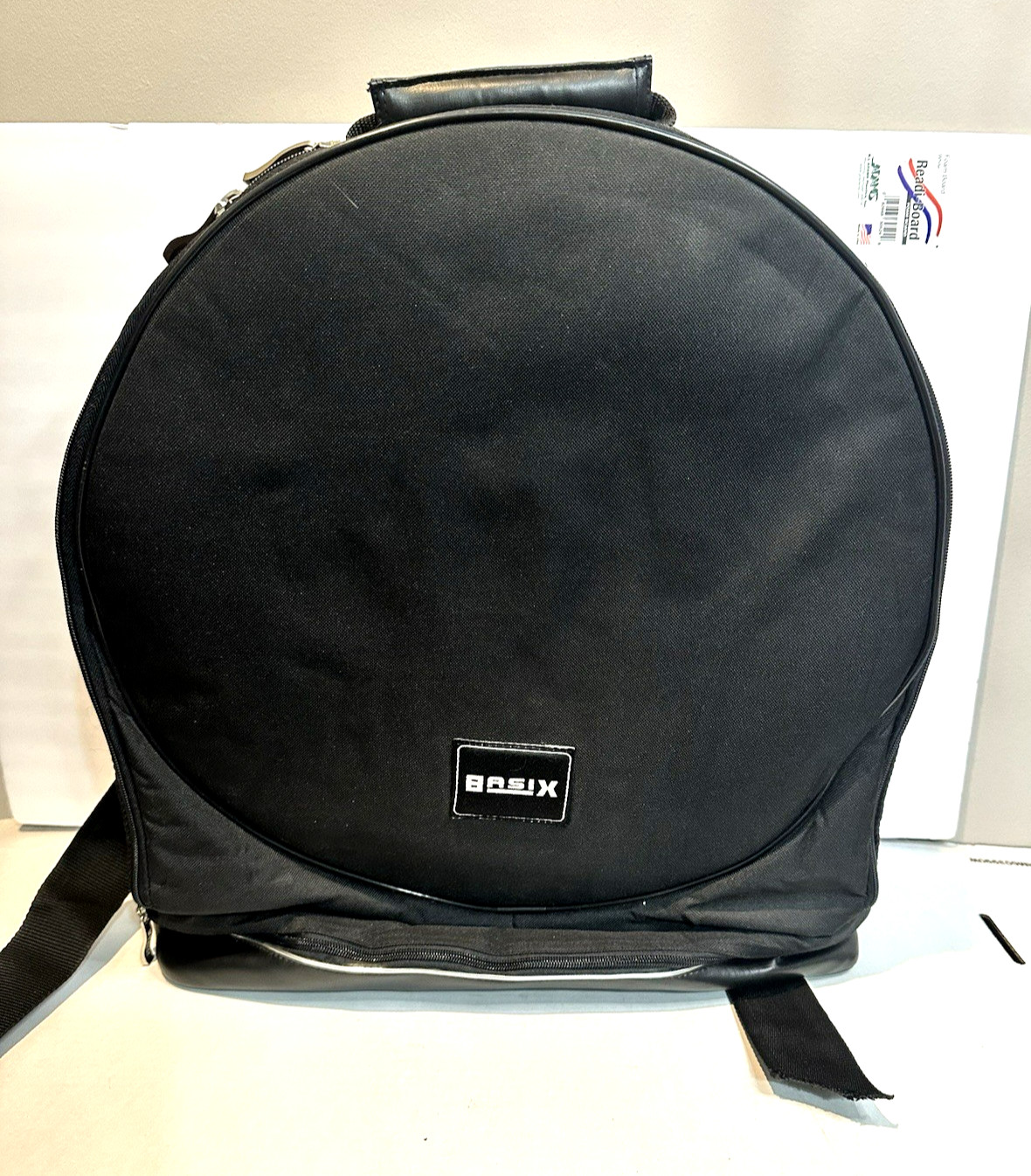 BASIX SNARE DRUM BAG PADDED SOFT CANVAS BLACK ZIP UP DRUMSTICK STORAGE HARD BASE