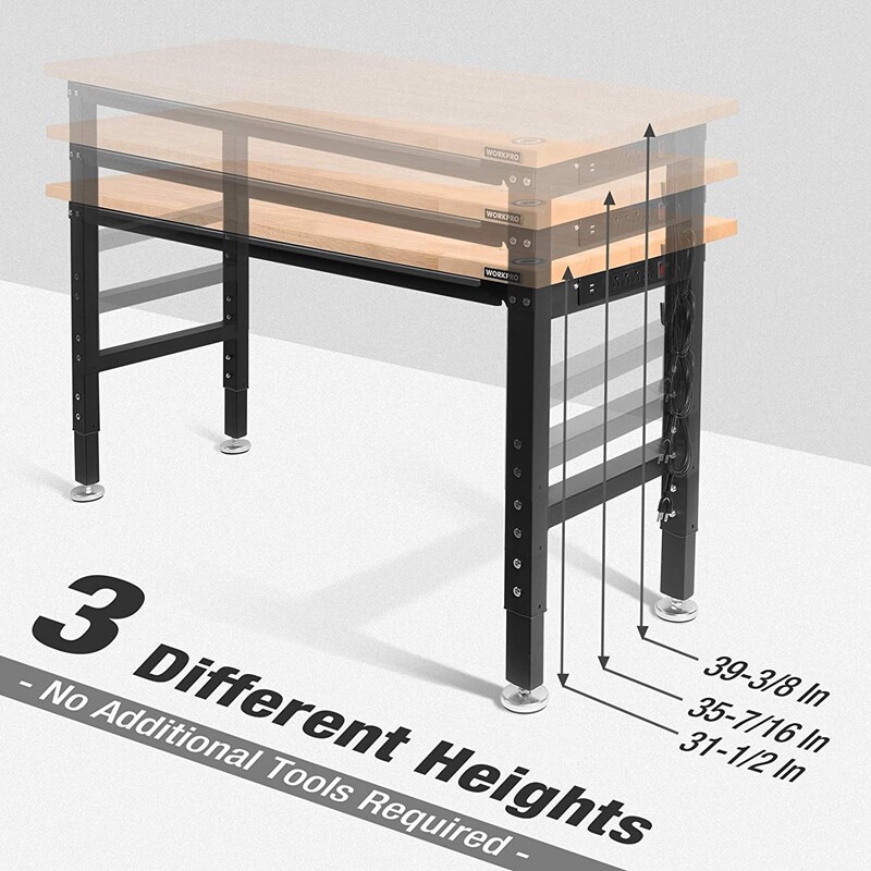 WORKPRO 29in to 33.86in Shop Stool Garage Bar Stool 60" Adjustable Workbench Set