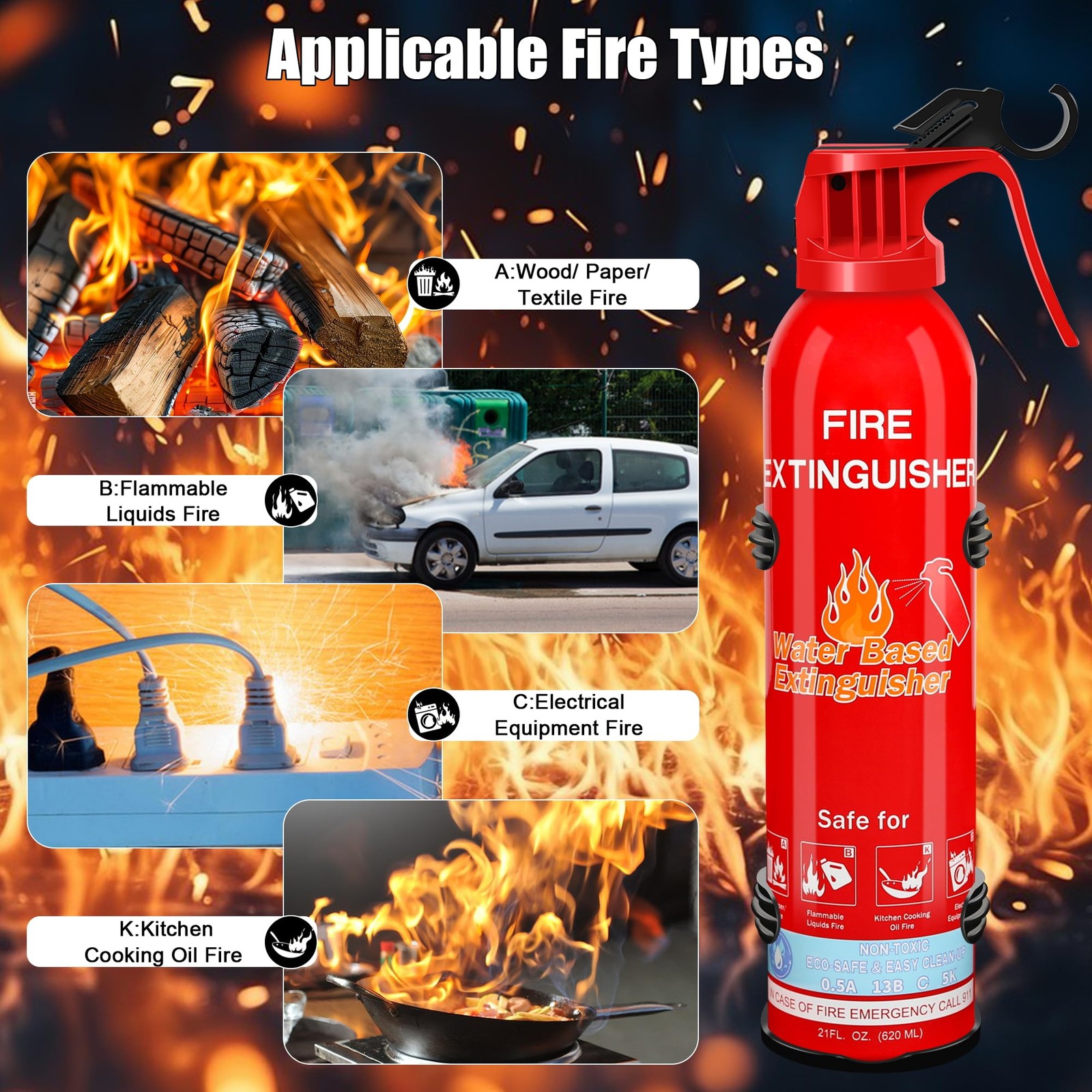Fire Extinguisher for Home with Mount, 2 Pack Upgraded 8-in-1 Portable Fire E...