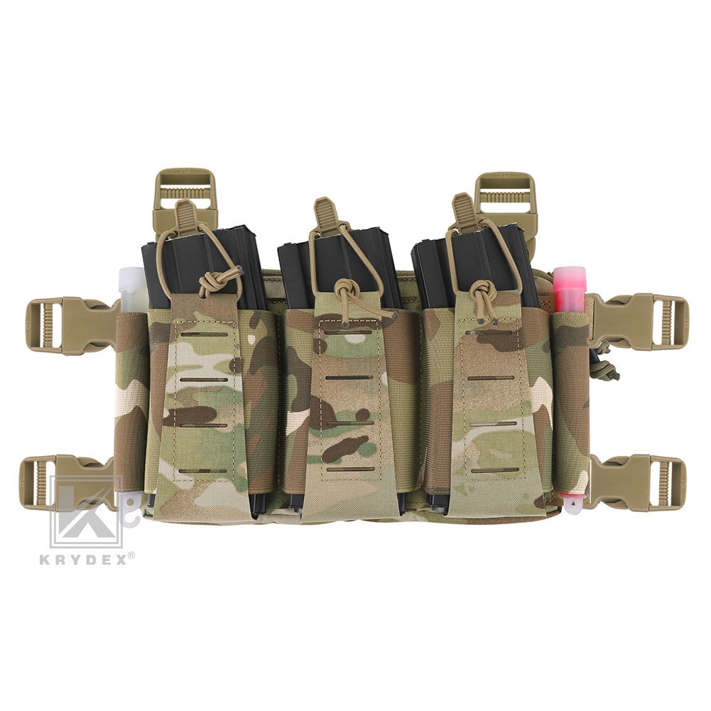 KRYDEX Tactical Placard Elastic Triple 5.56 Magazine Pouch Low-Profile MC Camo