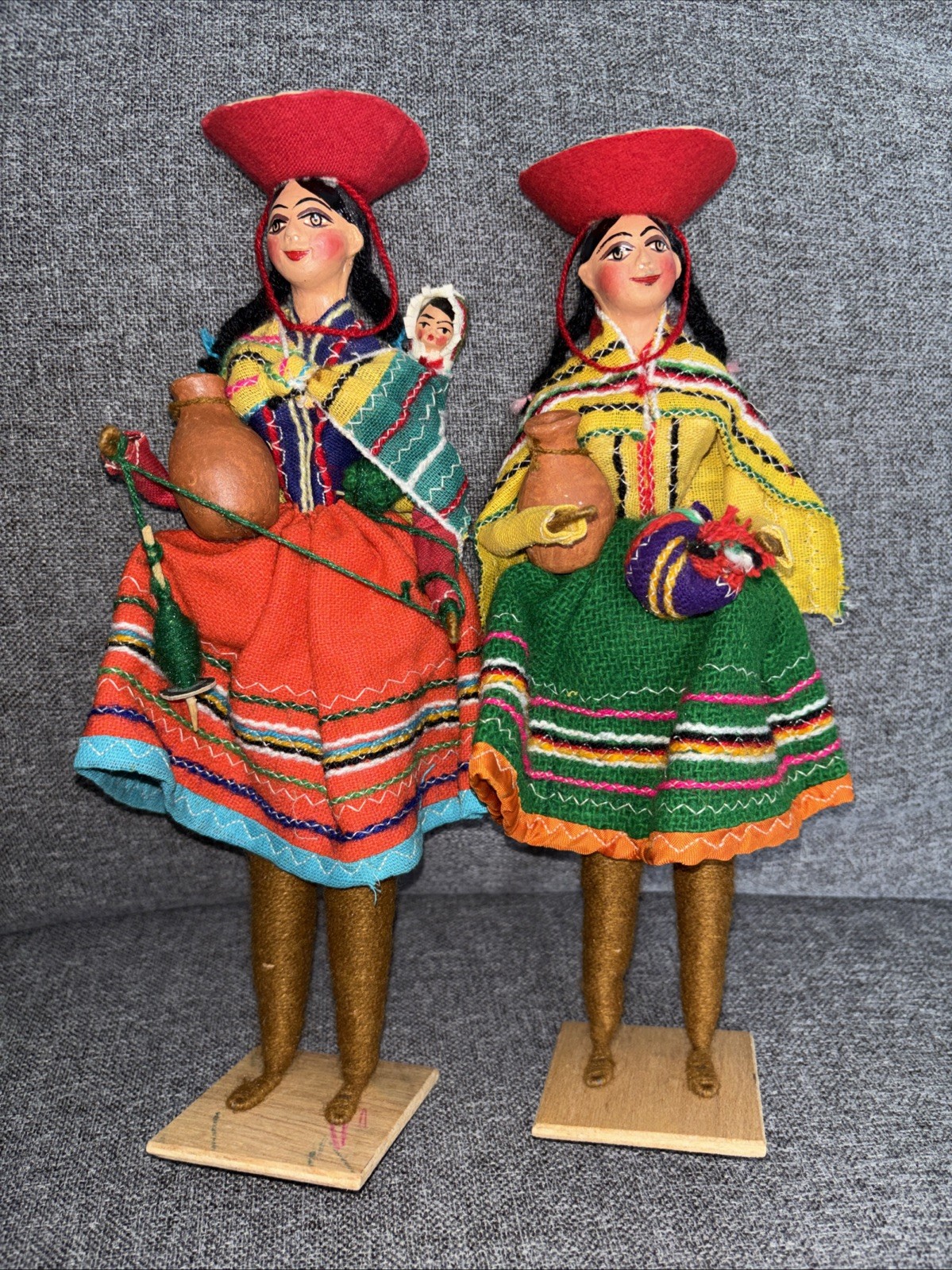 Vtg! Peruvian Folk Dolls Handmade Yarn Andean Decor Collectible Lot Of 2!