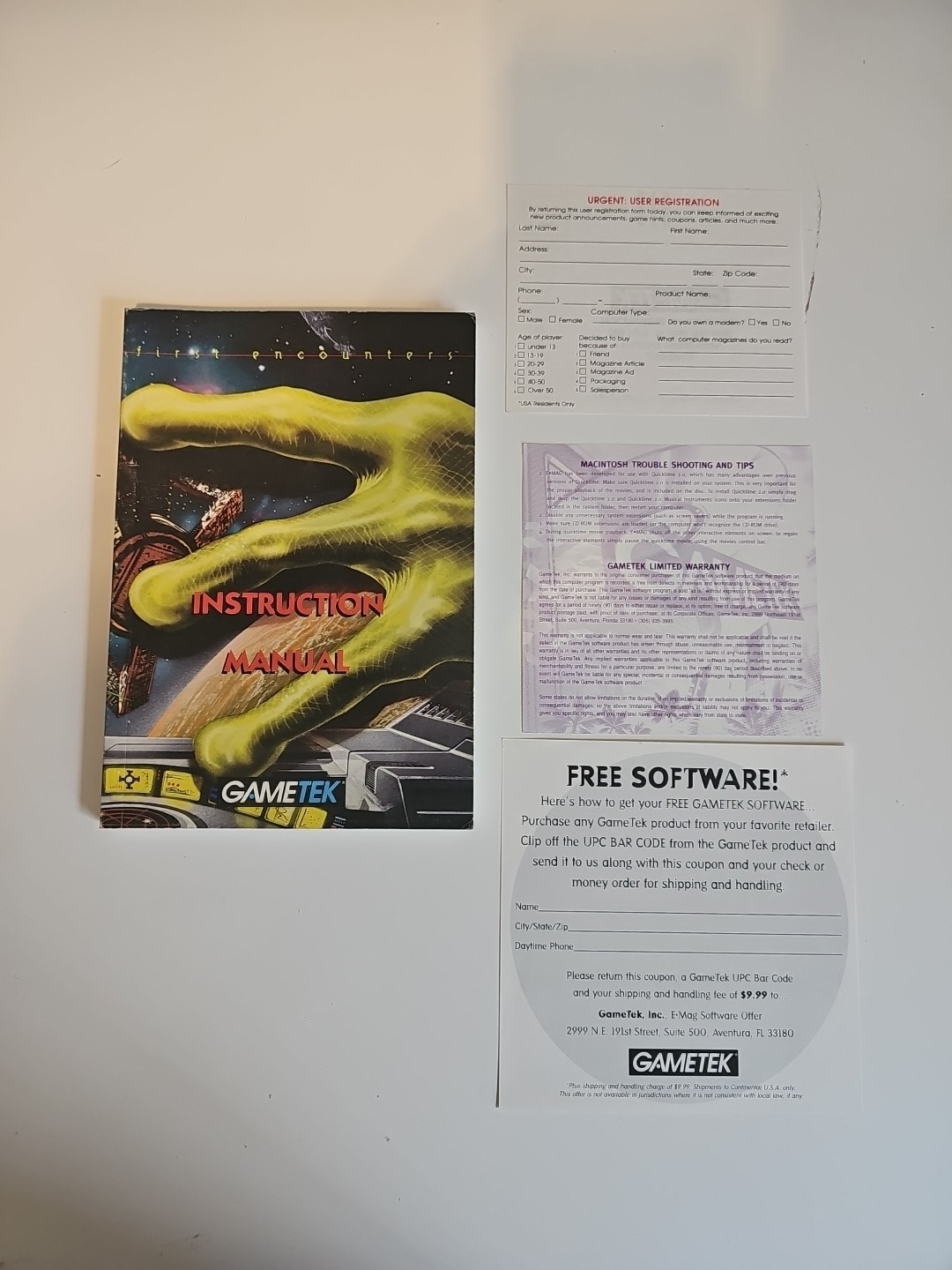 Instruction Manual for First Encounters PC Video Game 1995 Gametek W Reg Cards