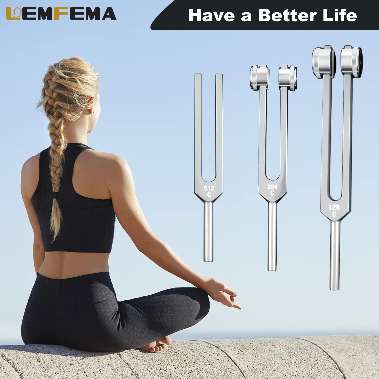 Tuning Forks Set- 128Hz, 256Hz, 512Hz, Body Tuning Forks Perfect for Sound Ch...