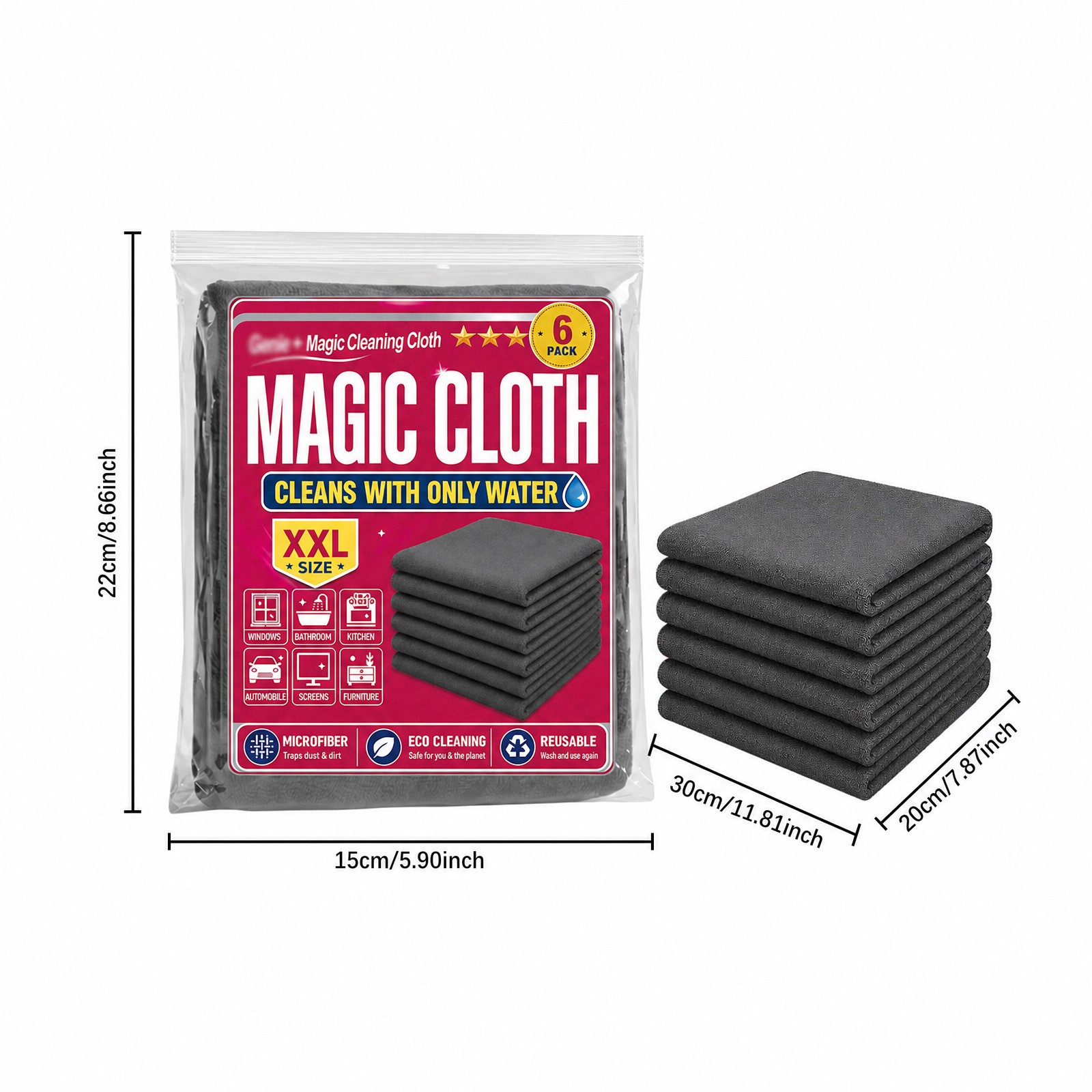 6Pack,Genie Magic Cleaning Cloth Microfiber Cleaning Cloths ,Reusable New