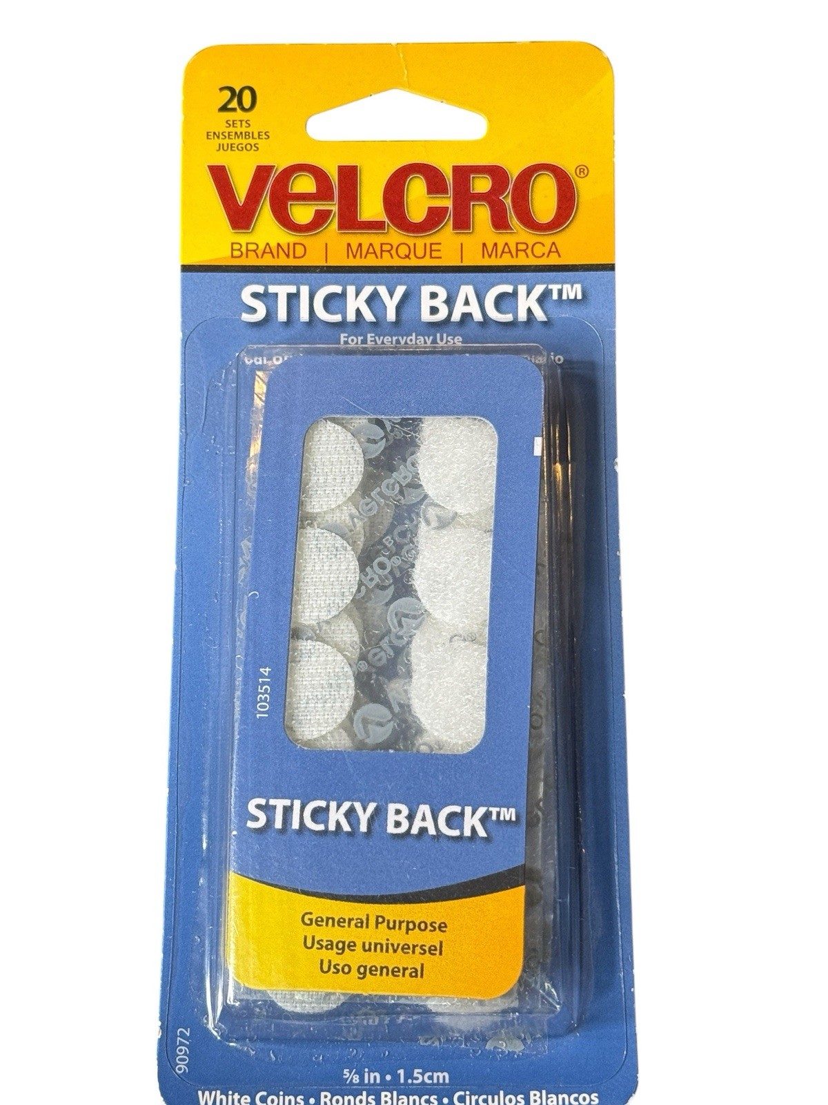 VELCRO Brand Sticky Back Coins 20 Sets 5/8” White Hook Loop Adhesive Fastener