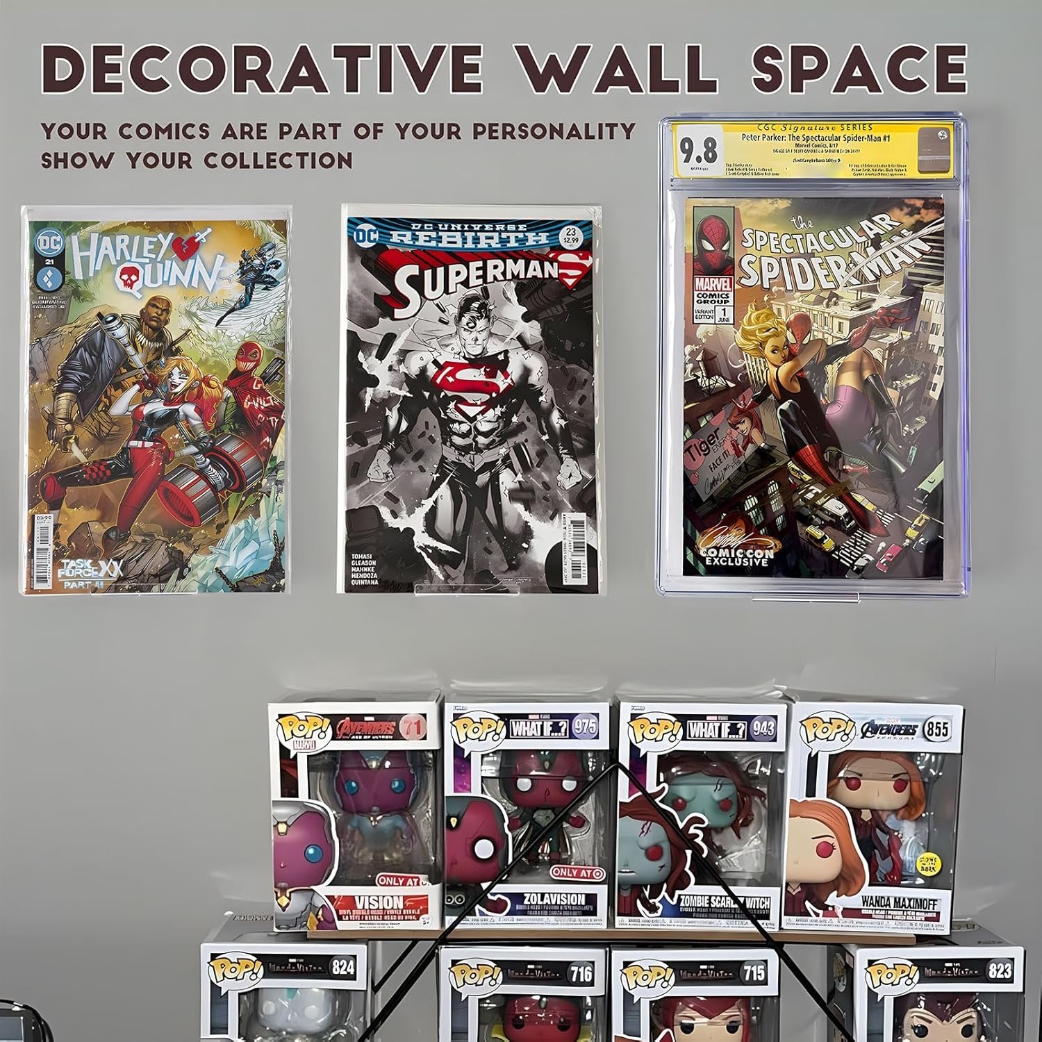 12pcs Clear Floating Comic Book Display Shelves, Comic Book Shelf Stand Wall ...