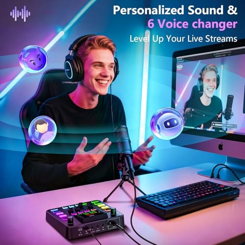 Podcast Equipment Bundle, Audio Mixer with Dynamic Microphone for Matte Black