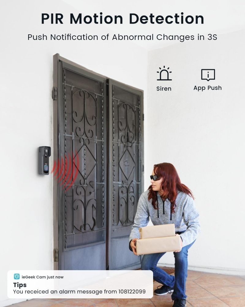 2K Doorbell Camera Wireless with Chime Ringer, Smart Wifi & PIR Motion Detection