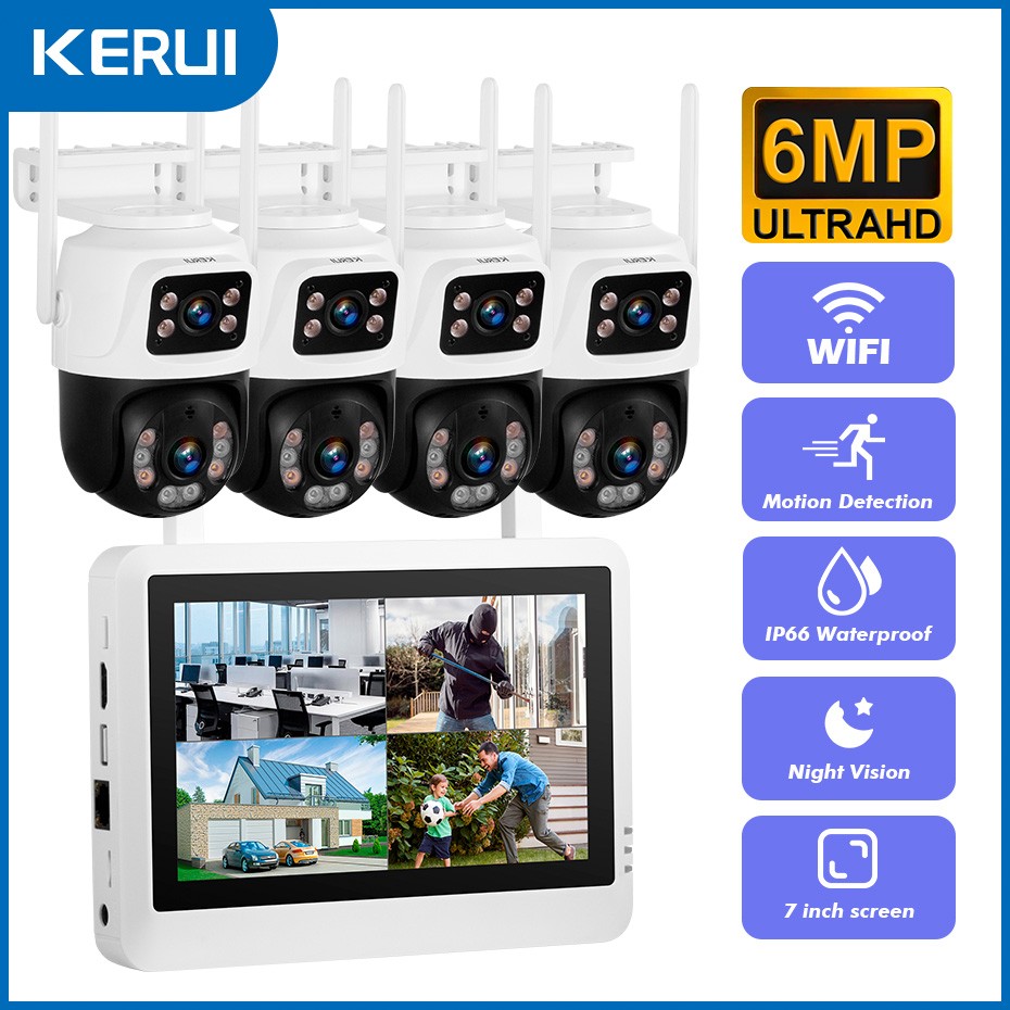 WiFi Wireless Surveillance Camera Set H.265+ 7 Inch Built-in Screen NVR Security