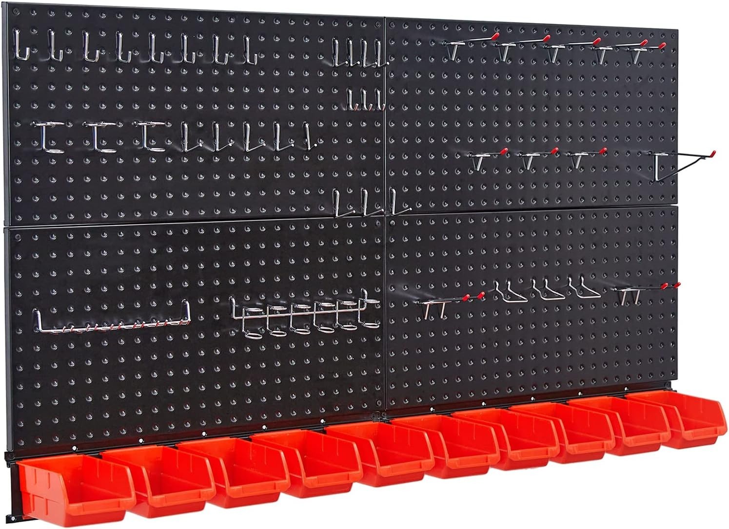 Expandable Garage Storage System with 4 Black Pegboards & Hooks - 59 Pieces