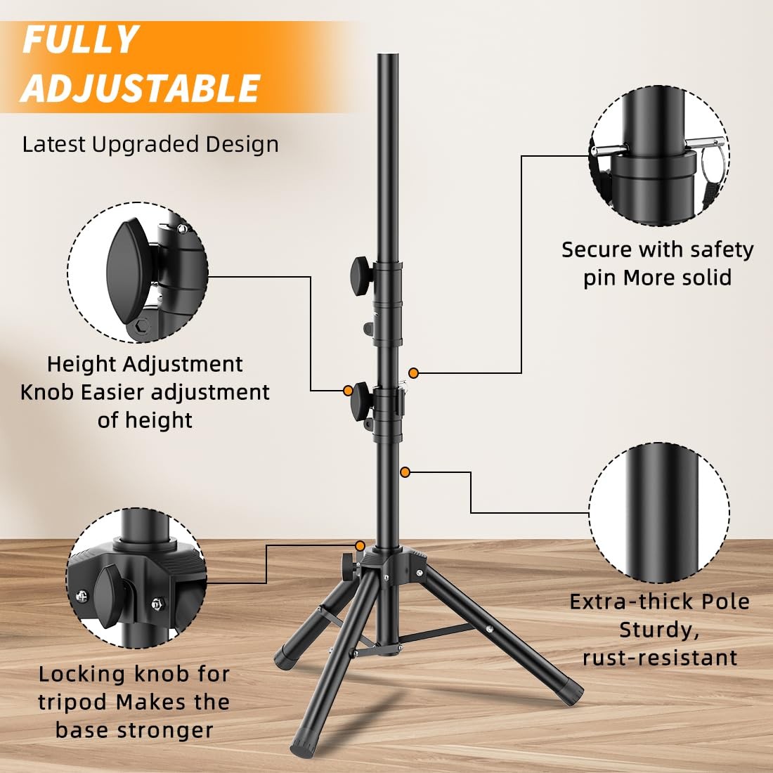 Small Speaker Stands 2 Pack, 24-50 Inch Height Adjustable Pack 2, Black