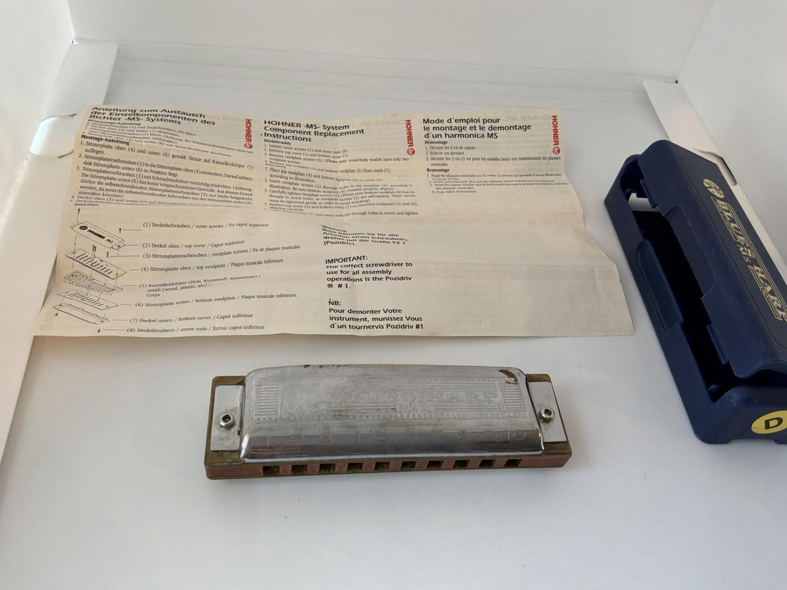 Hohner Blues Harp MS 532/20 Key D Diatonic Harmonica Germany w/ Case & Manual