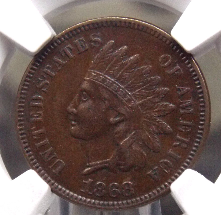 1868 Indian Head Cent Penny 1c NGC AU53 BN #096-011 About Uncirculated ECC&C
