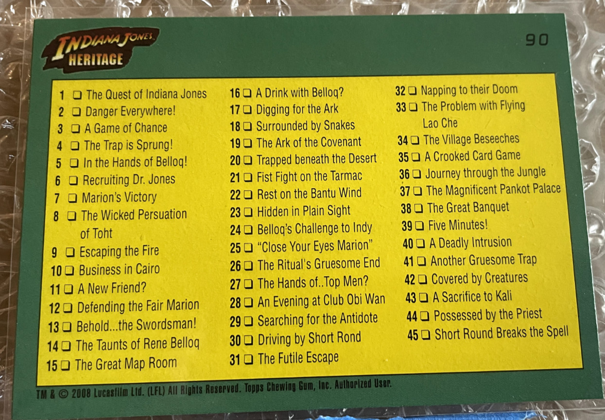 2008 Topps Indiana Jones Heritage Single Collectible Trading Cards - Pick A Card