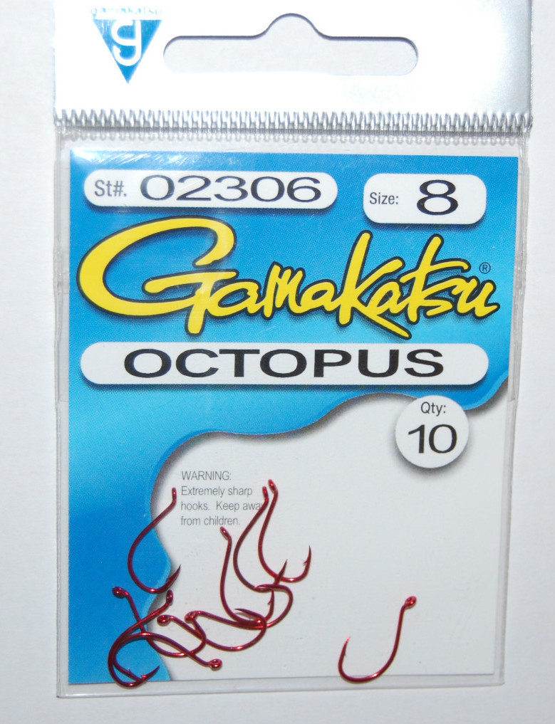gamakatsu octopus hook size 8 10 per pack # 02306 red trout hooks