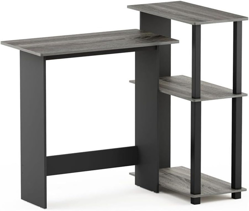 Abbott Corner Computer Desk with Bookshelf in French Oak Grey/Black