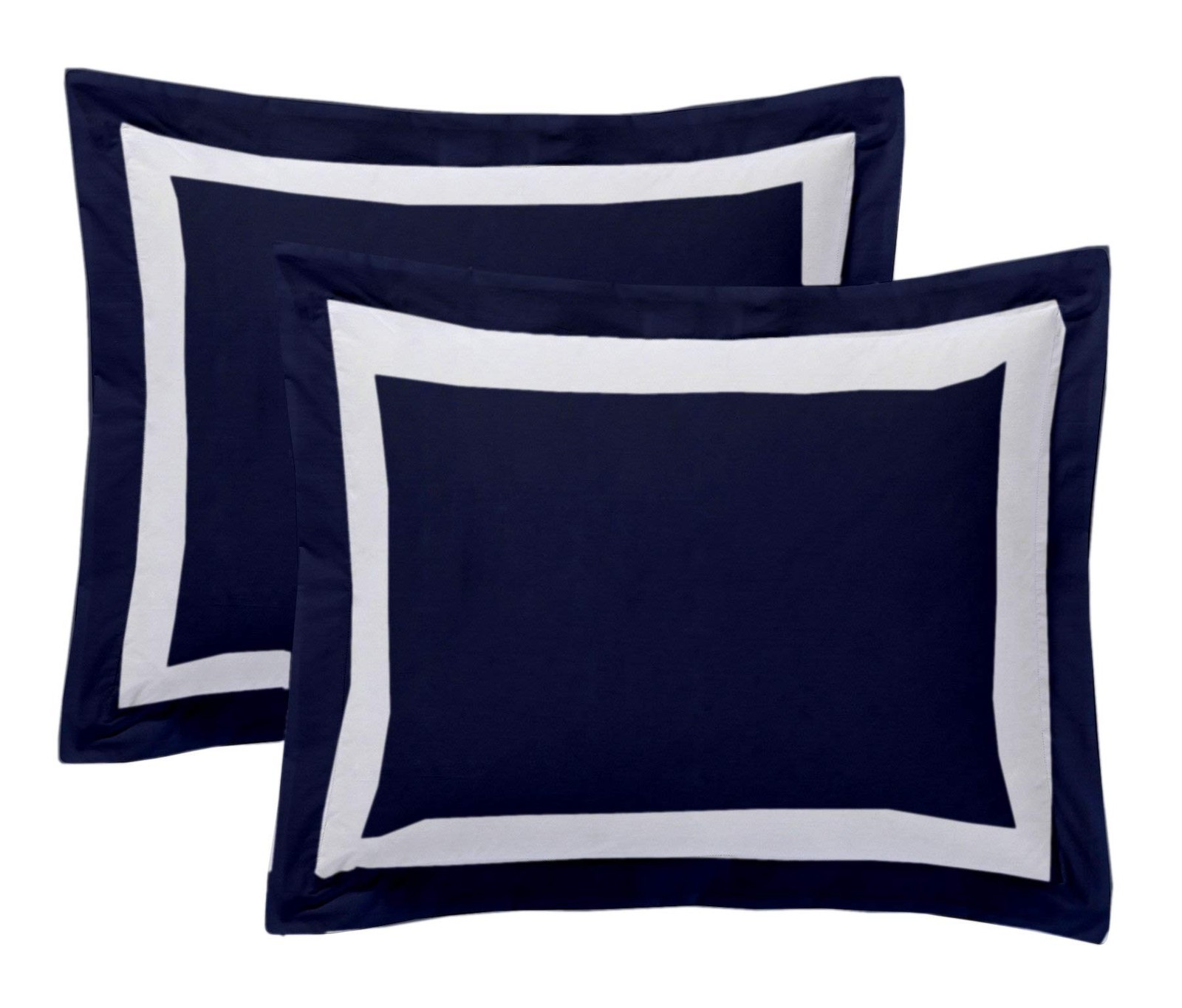 Navy Blue & White Dual Tone Pillow Shams Set of 2 – 600 Thread Count Organic ...