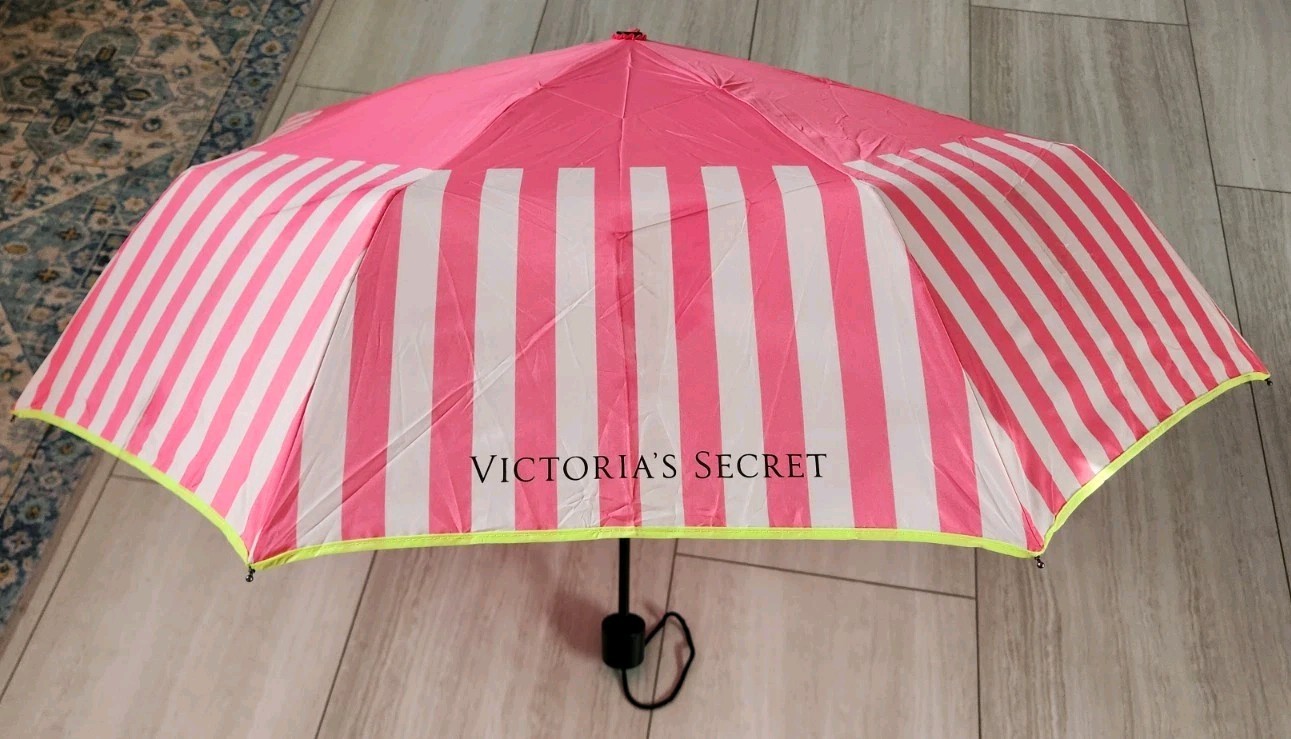 Limited Edition Victoria's Secret Compact Umbrella Pink Striped Collapsible
