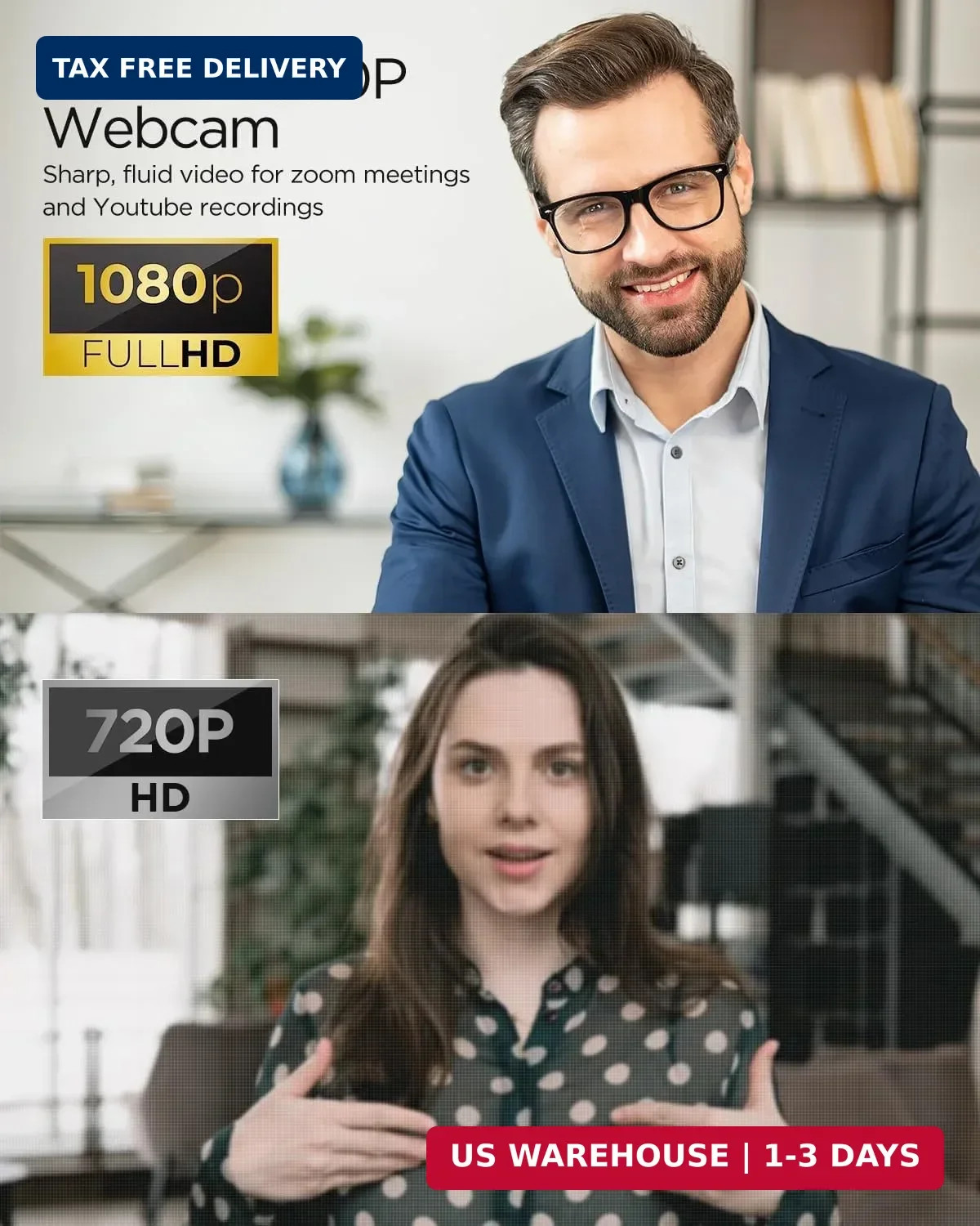 Webcam 1080P with Microphone & Privacy Cover for PC/Laptop, USB Computer Camera