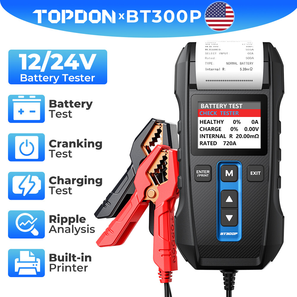 🥇TOPDON BT300P 24V 12V Heavy Duty Truck Battery Tester Cranking &Charging Tests