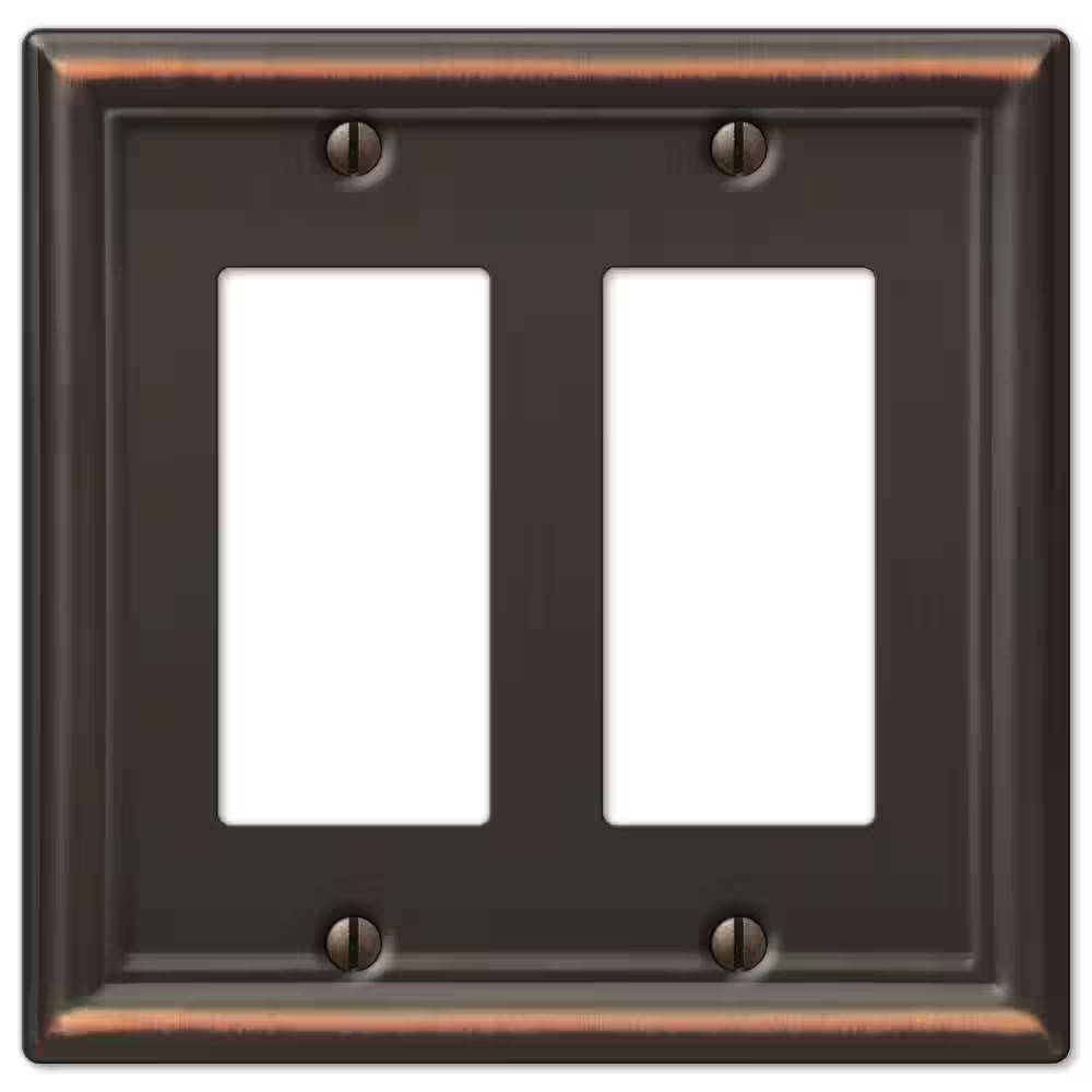 Ascher 2-Gang Rocker Aged Bronze Stamped Steel Wall Plate