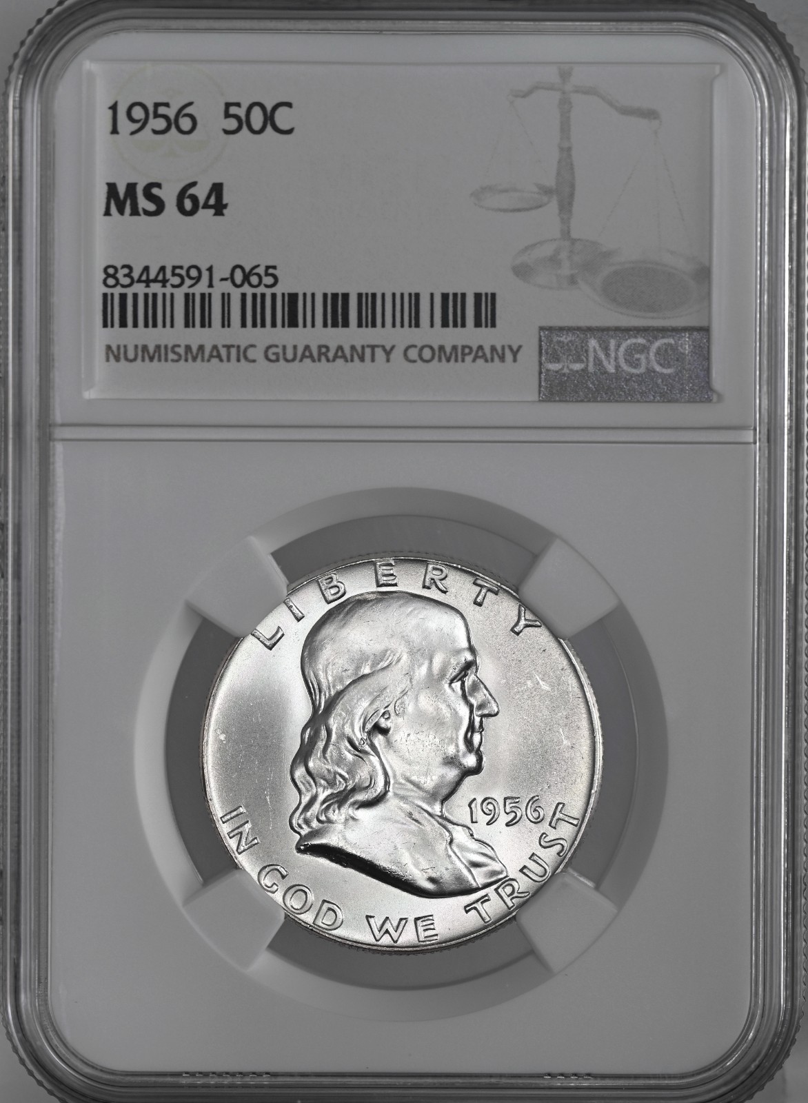 1956-P  50C FRANKLIN SILVER HALF DOLLAR  "PHILADELPHIA"  NGC MS64  #8344591-065