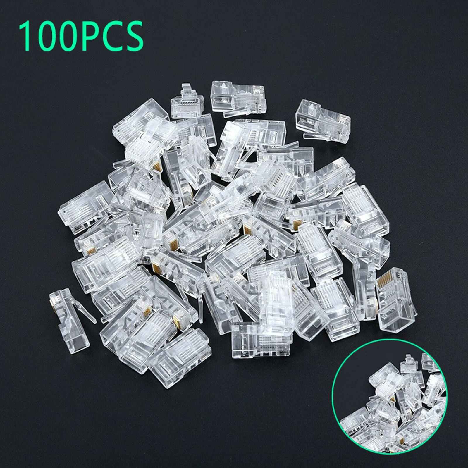 100Pack Cat5e RJ45 8P8C Gold Plated Modular Plug Wire Pass Data Networks Through