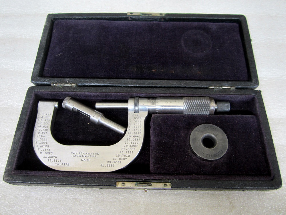 Vintage Starret 1"-2" Outside Micrometer No. 2 with 1897 1907 Patent Made in USA