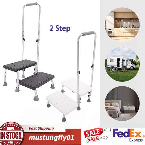2 Step Stool with Handle for Elderly,Heavy Duty 2 Step Stool with Handrail